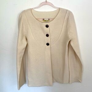 Isis 100% Wool Medium Cream Button-Front Women’s Cardigan Sweater RARE Cottage